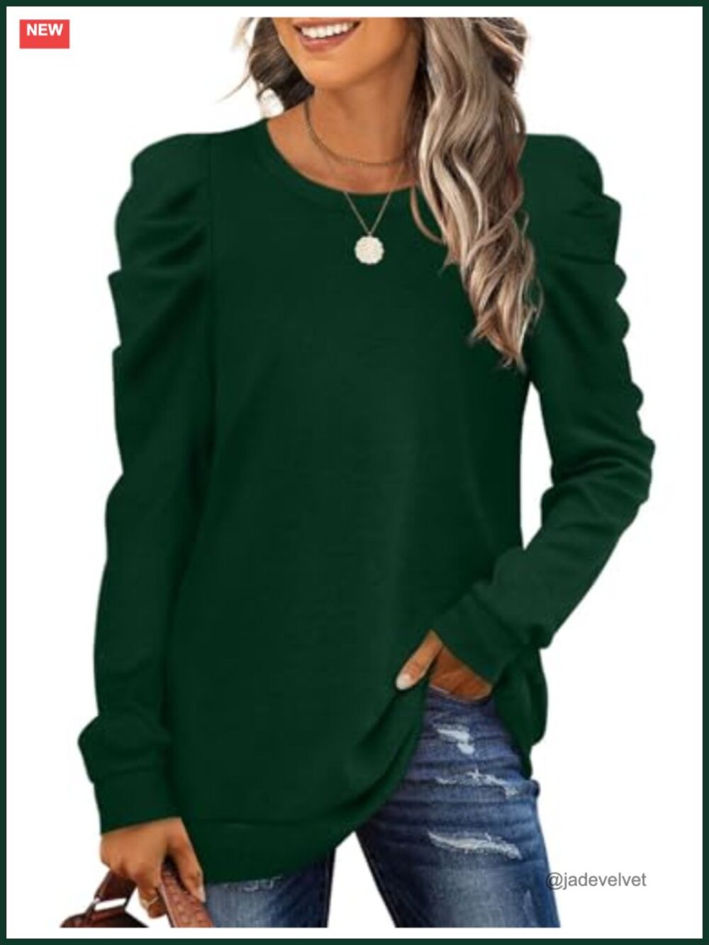 Long Sleeve Puff Sleeve Pullover Sweatshirt for Women Loose Fit Fall Fashion